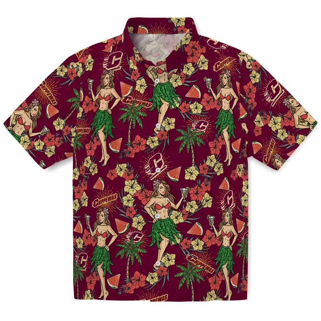 Central Michigan Chippewas Hawaiian Shirt - Hawaiian Girls Design | Hula Hawaiian Shirts