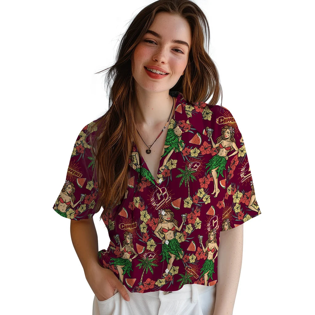 Central Michigan Chippewas Hawaiian Shirt - Hawaiian Girls Design | Hula Hawaiian Shirts