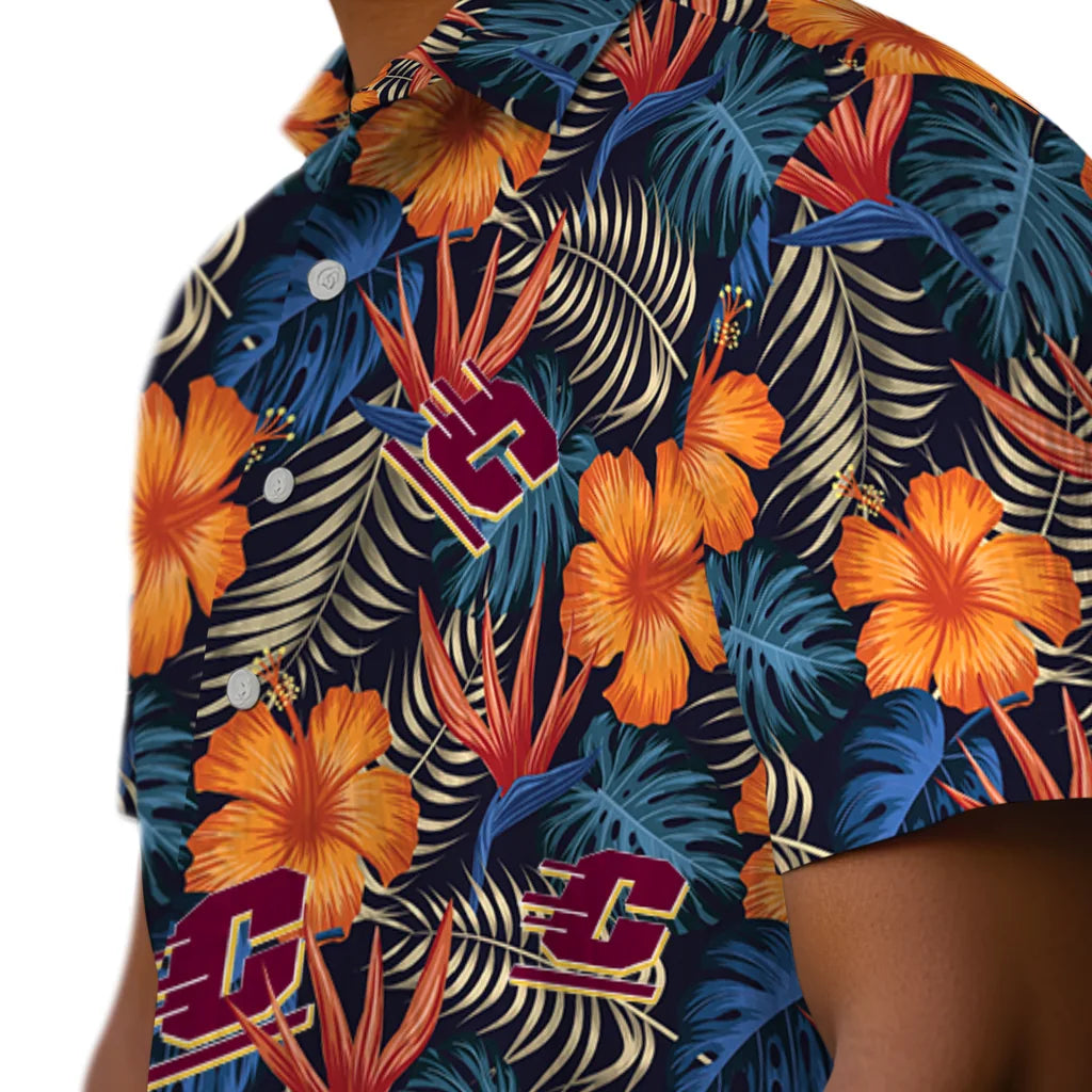 Central Michigan Chippewas Hawaiian Shirt - Hibiscus Foliage | Hula Hawaiian Shirts