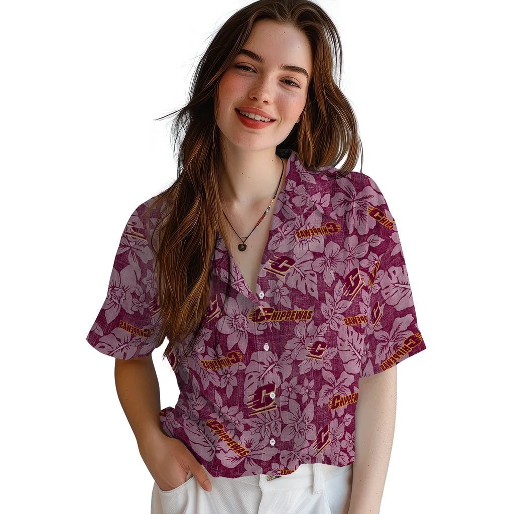 Central Michigan Chippewas Hawaiian Shirt - Hibiscus Oasis | Hula Hawaiian Shirts