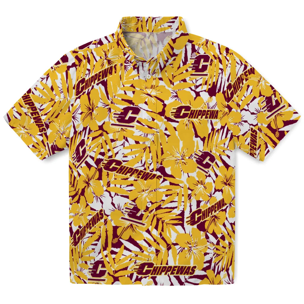 Central Michigan Chippewas Hawaiian Shirt - Hibiscus Overlay | Hula Hawaiian Shirts