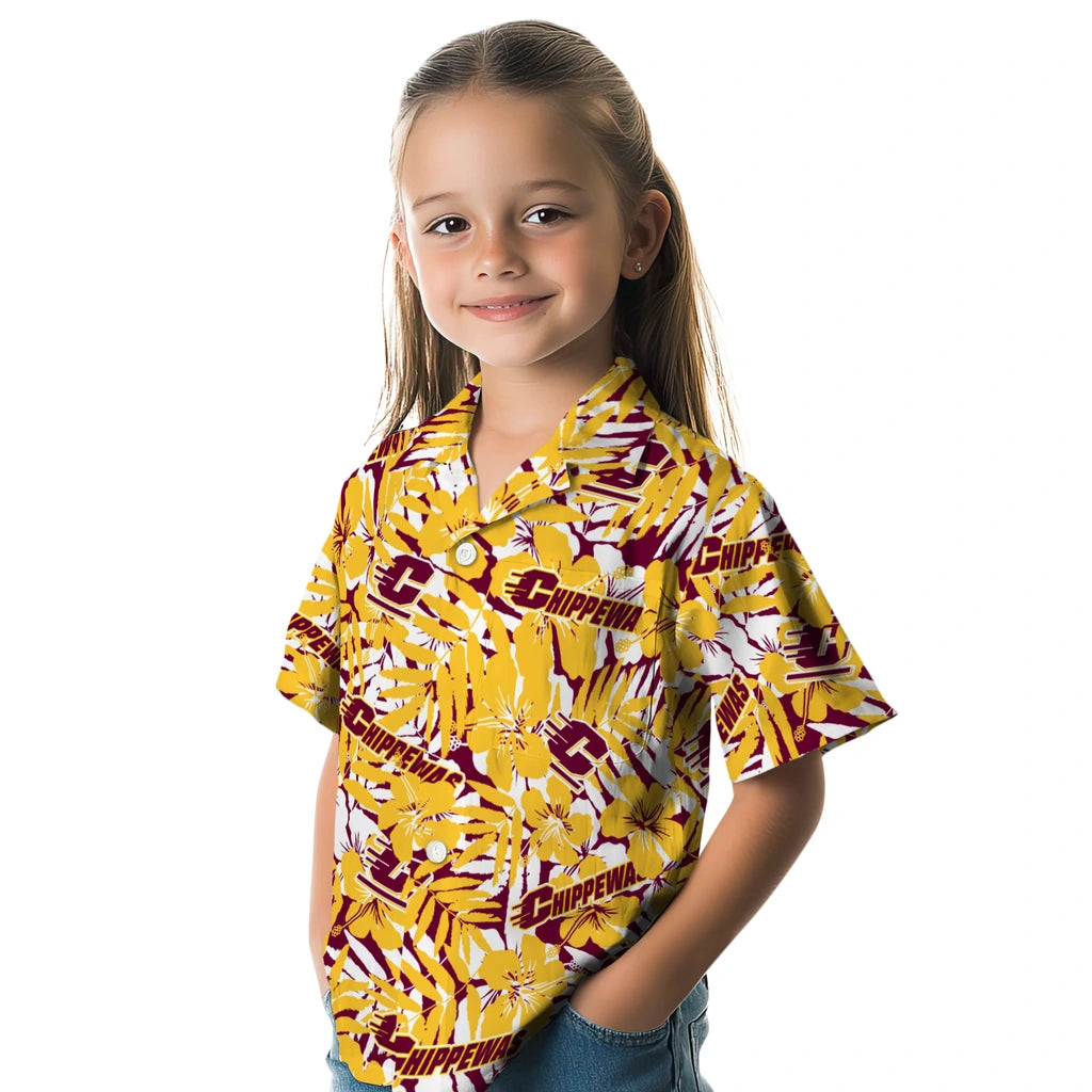 Central Michigan Chippewas Hawaiian Shirt - Hibiscus Overlay | Hula Hawaiian Shirts