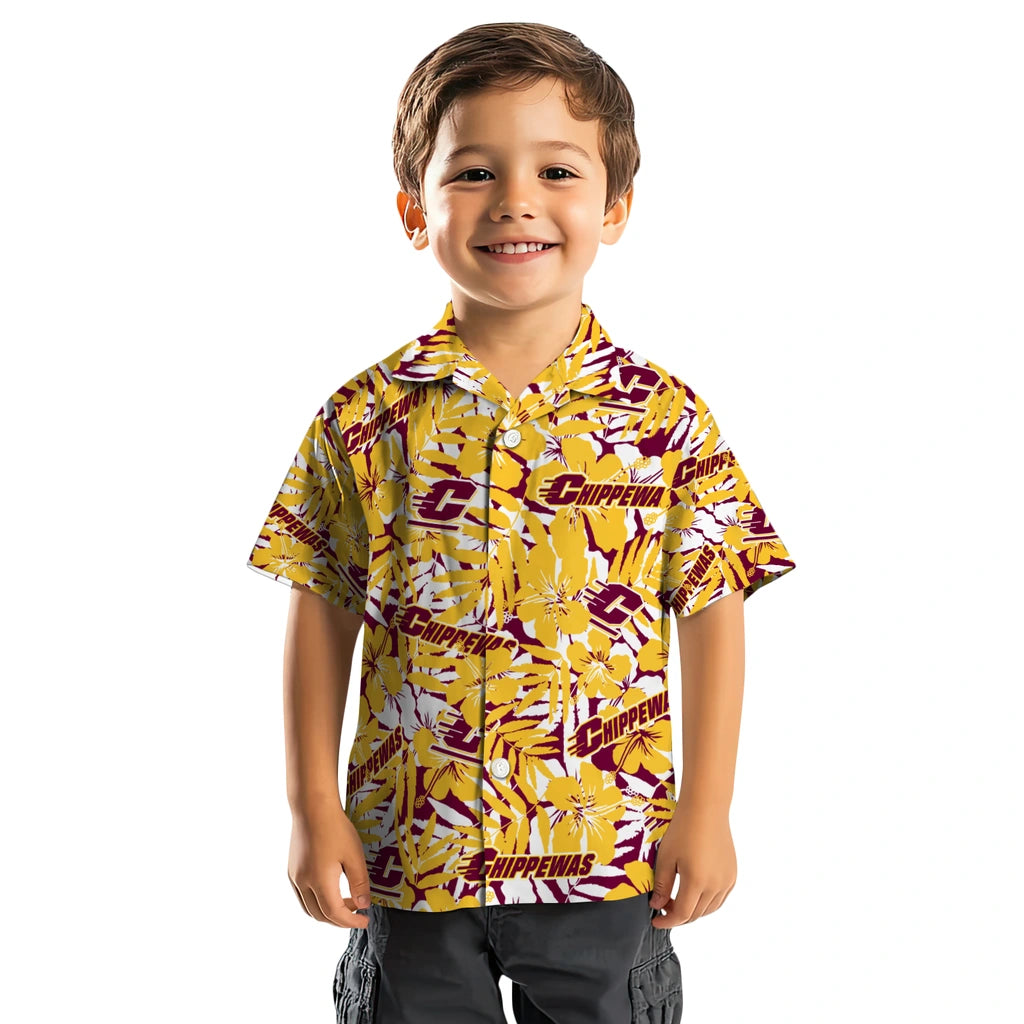 Central Michigan Chippewas Hawaiian Shirt - Hibiscus Overlay | Hula Hawaiian Shirts