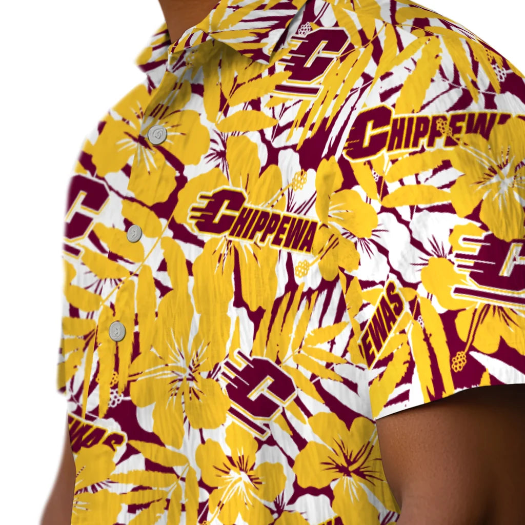 Central Michigan Chippewas Hawaiian Shirt - Hibiscus Overlay | Hula Hawaiian Shirts