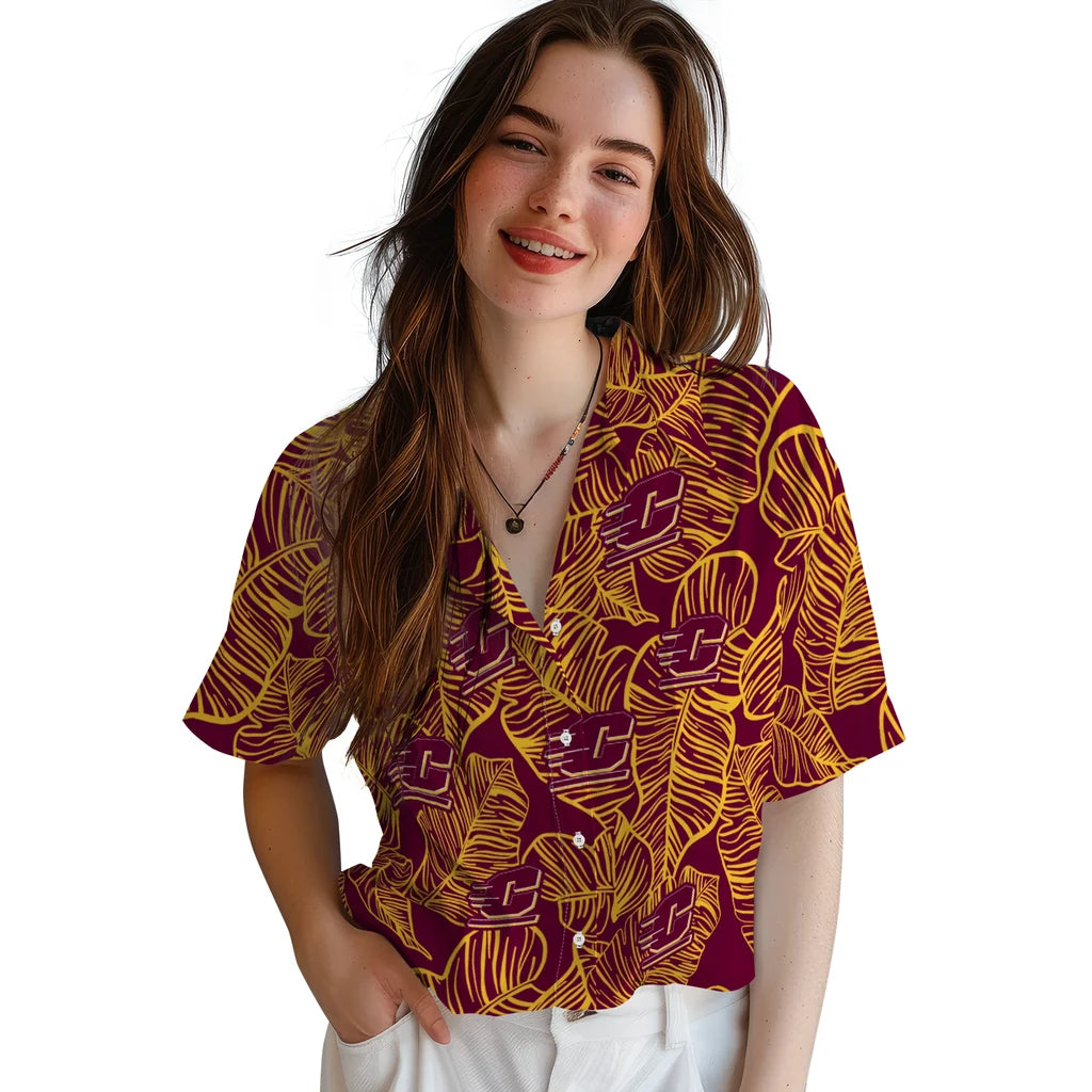 Central Michigan Chippewas Hawaiian Shirt - Leaf Outline | Hula Hawaiian Shirts