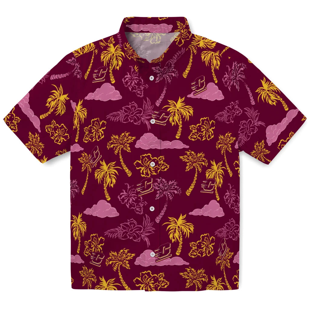 Central Michigan Chippewas Hawaiian Shirt - Palm And Clouds | Hula Hawaiian Shirts