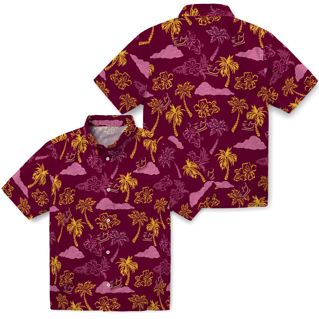 Central Michigan Chippewas Hawaiian Shirt - Palm And Clouds | Hula Hawaiian Shirts
