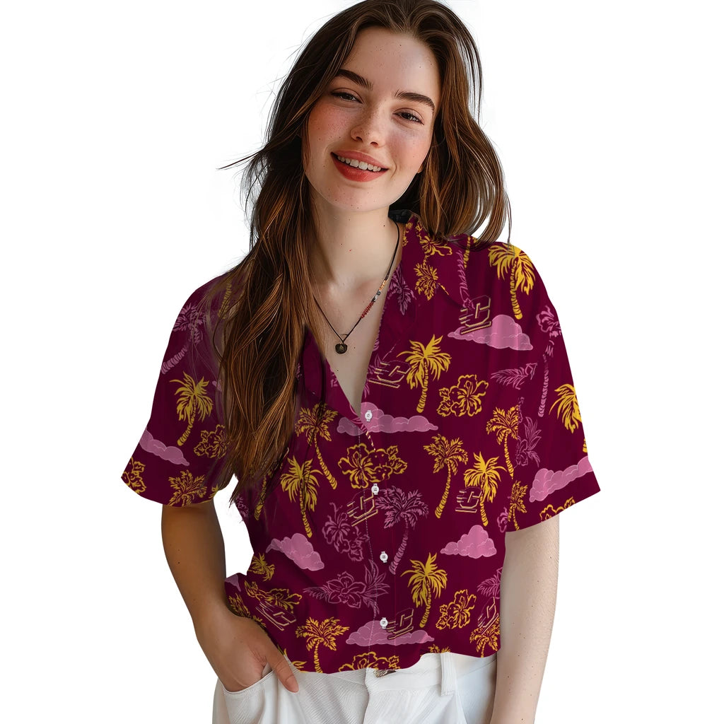Central Michigan Chippewas Hawaiian Shirt - Palm And Clouds | Hula Hawaiian Shirts