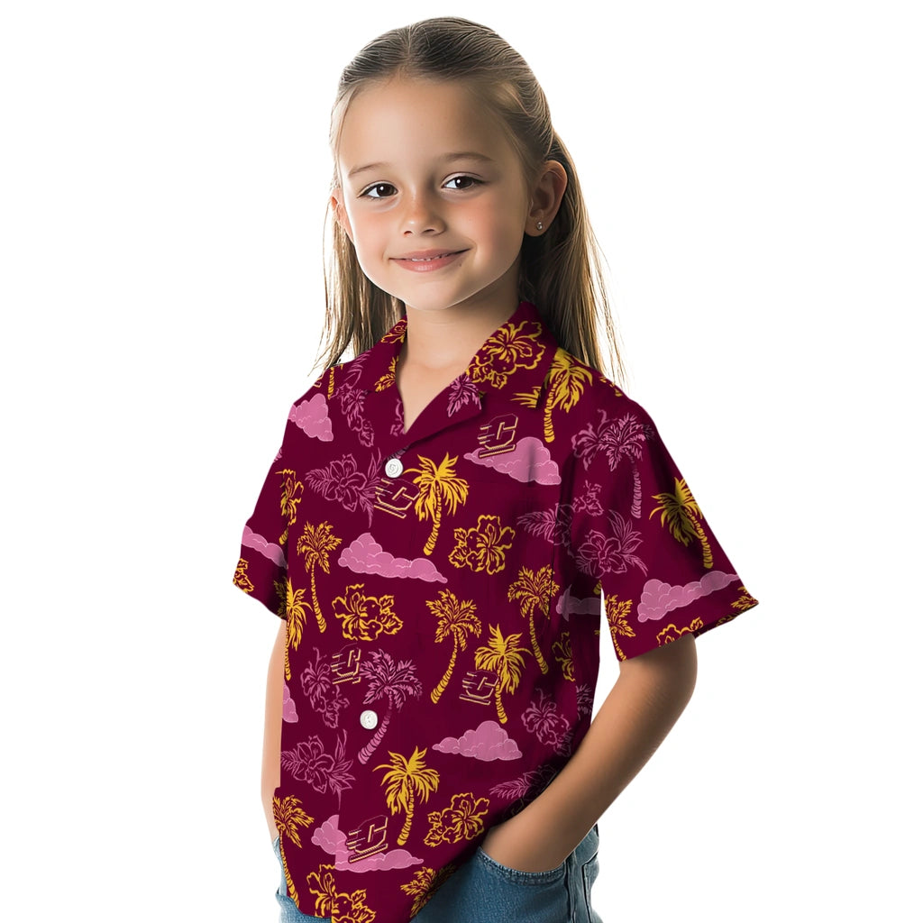 Central Michigan Chippewas Hawaiian Shirt - Palm And Clouds | Hula Hawaiian Shirts
