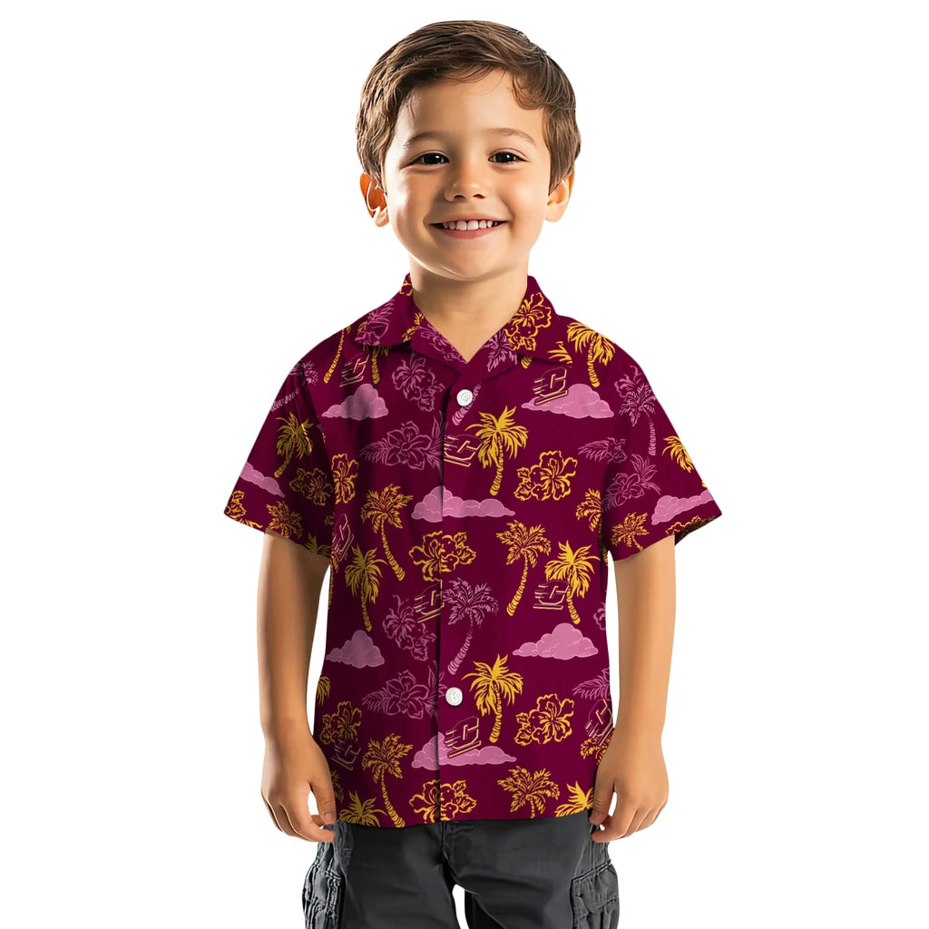 Central Michigan Chippewas Hawaiian Shirt - Palm And Clouds | Hula Hawaiian Shirts