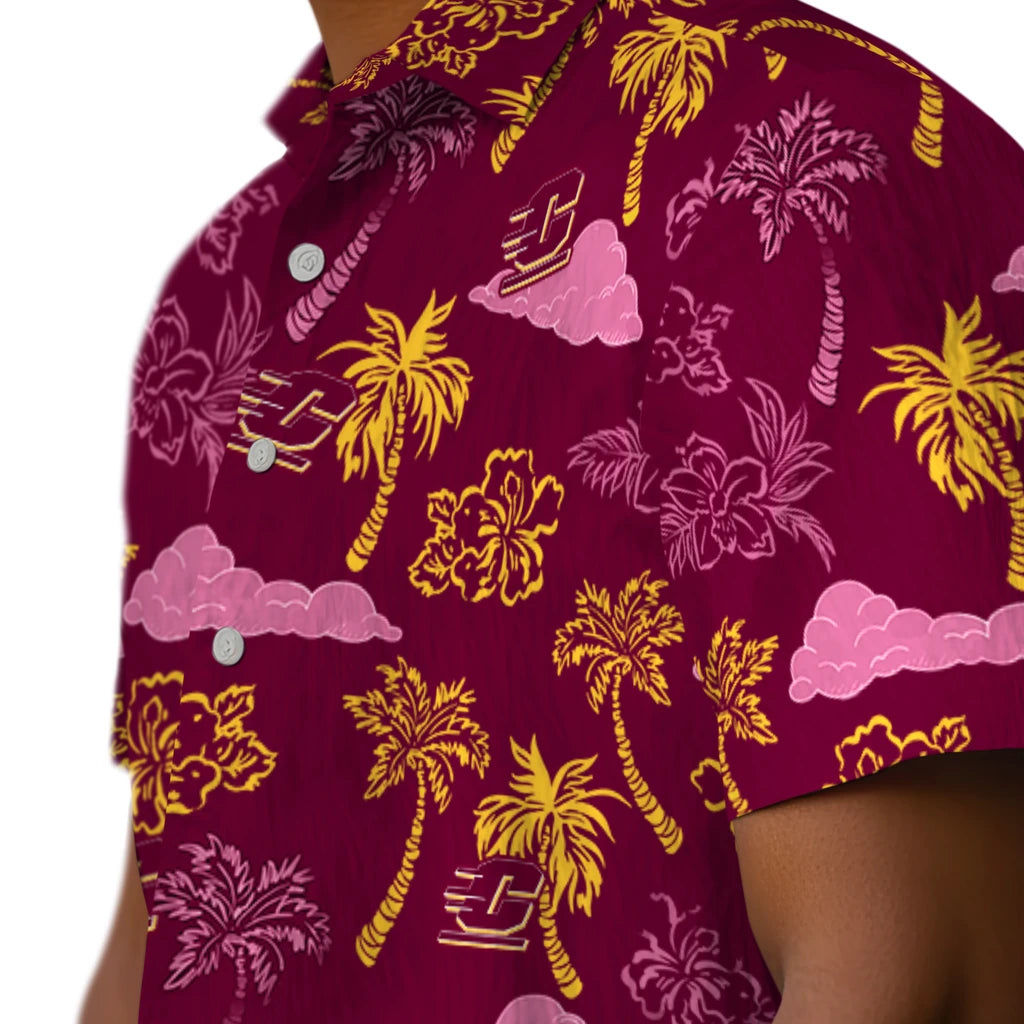 Central Michigan Chippewas Hawaiian Shirt - Palm And Clouds | Hula Hawaiian Shirts