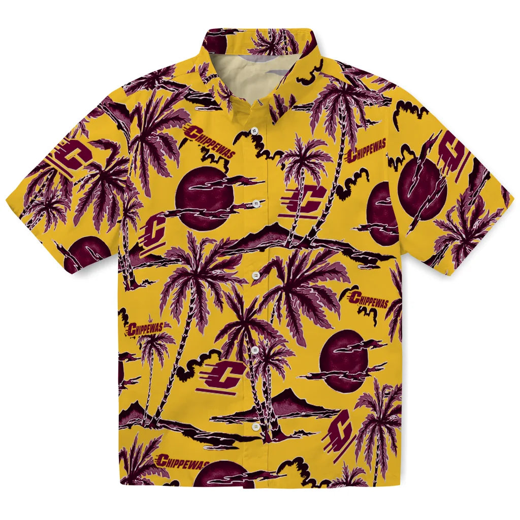 Central Michigan Chippewas Hawaiian Shirt - Palm Sunset | Hula Hawaiian Shirts