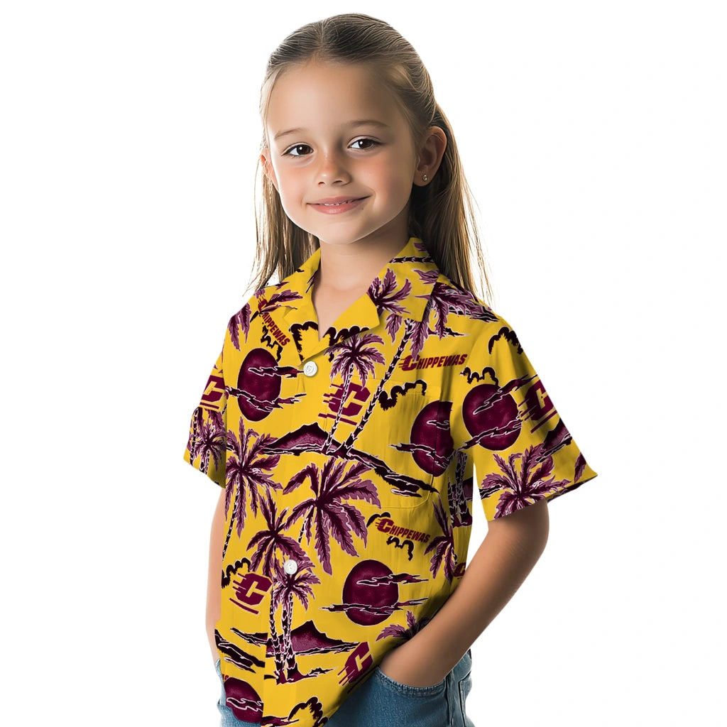 Central Michigan Chippewas Hawaiian Shirt - Palm Sunset | Hula Hawaiian Shirts