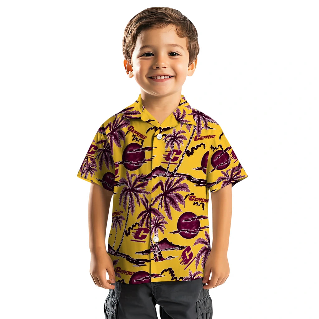 Central Michigan Chippewas Hawaiian Shirt - Palm Sunset | Hula Hawaiian Shirts