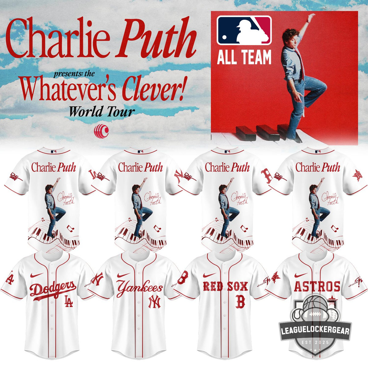 MLB All Team x Charlie Puth Whatever's Clever! World Tour Baseball Jersey - LeagueLockerGear