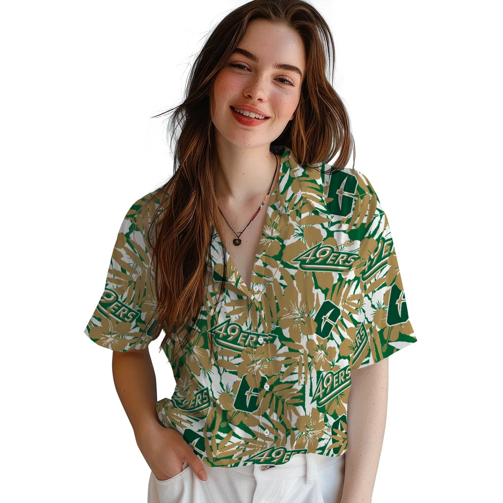 Charlotte 49ers Hawaiian Shirt - Hibiscus Overlay | Hula Hawaiian Shirts