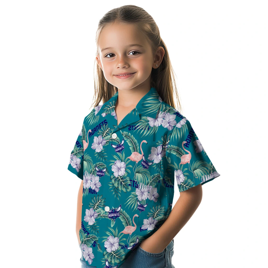 Charlotte Hornets Hawaiian Shirt - Flamingo and Hibiscus | Hula Hawaiian Shirts