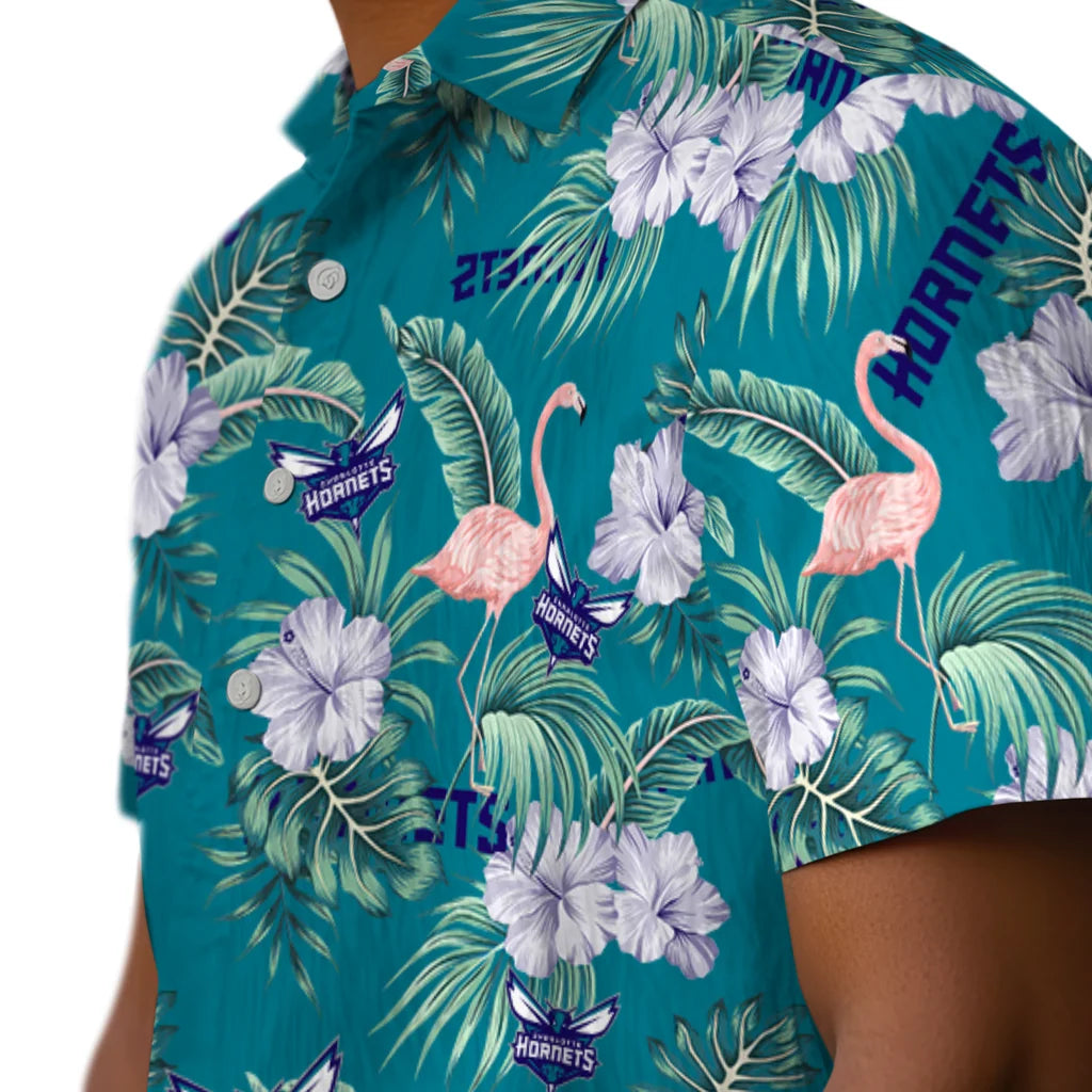 Charlotte Hornets Hawaiian Shirt - Flamingo and Hibiscus | Hula Hawaiian Shirts