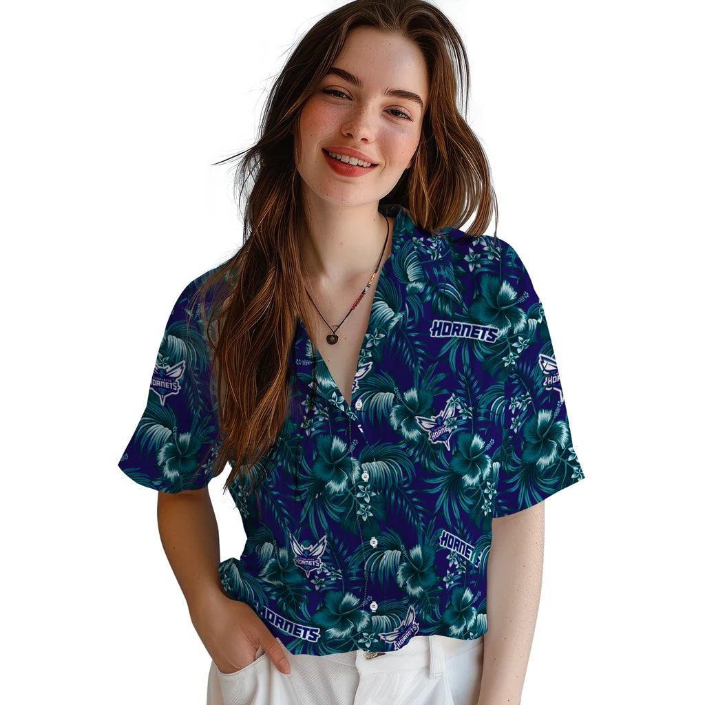 Charlotte Hornets Hawaiian Shirt - Hibiscus Exotic | Hula Hawaiian Shirts