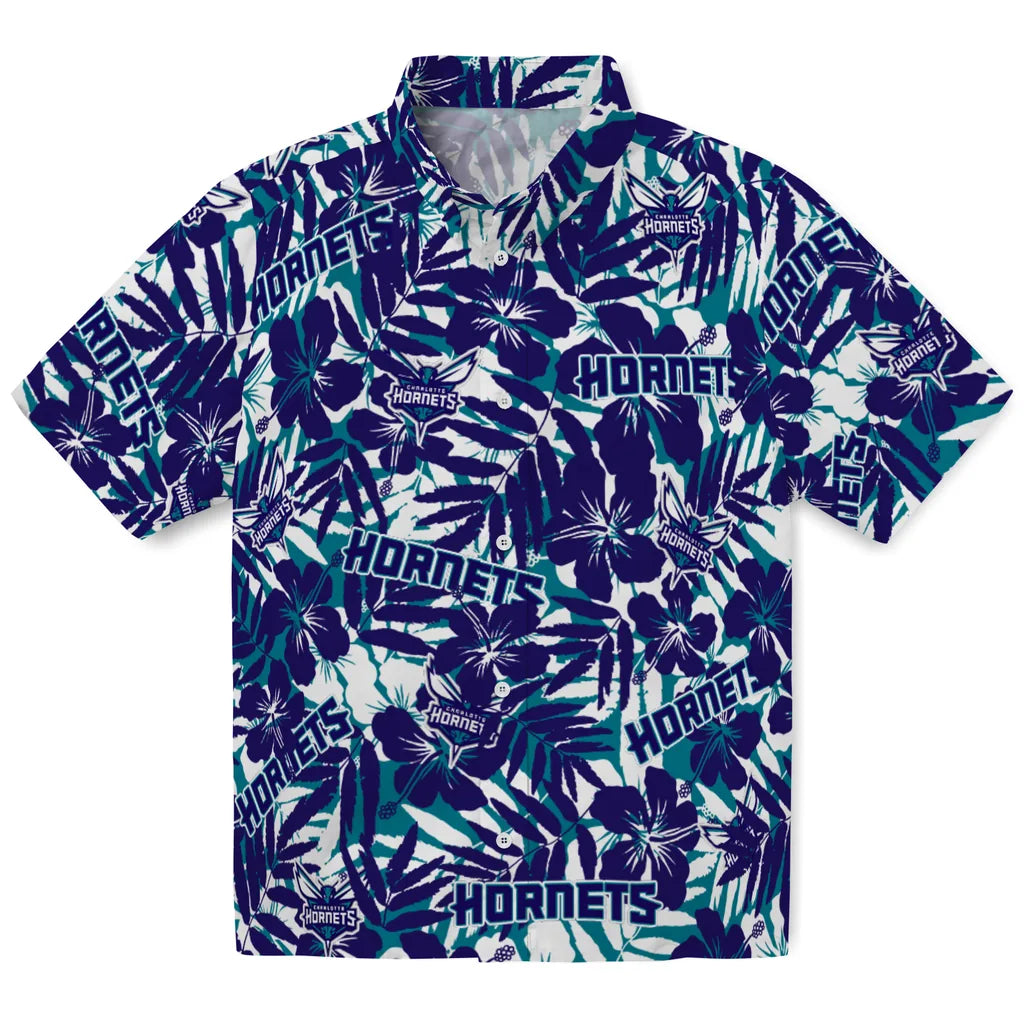 Charlotte Hornets Hawaiian Shirt - Hibiscus Overlay | Hula Hawaiian Shirts