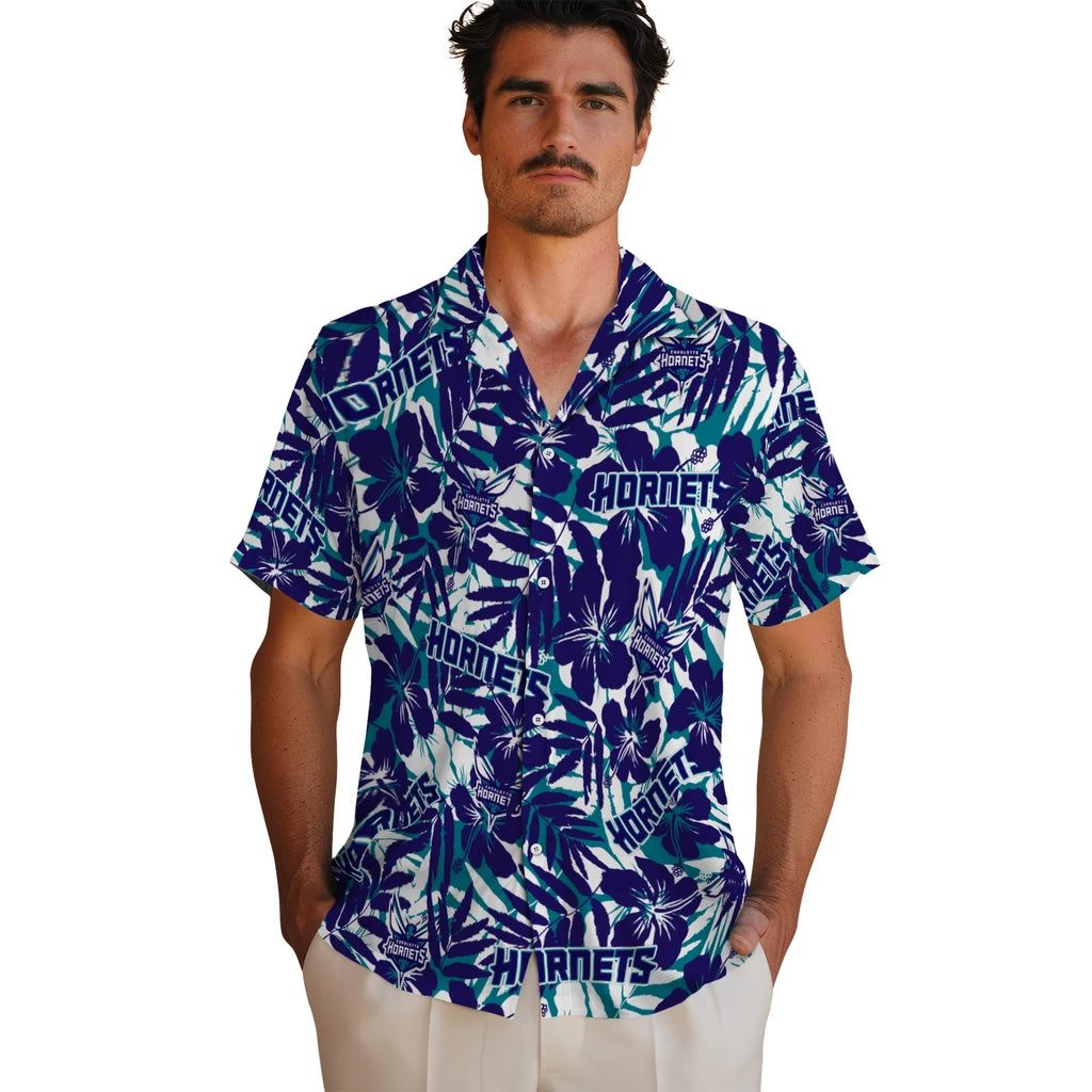 Charlotte Hornets Hawaiian Shirt - Hibiscus Overlay | Hula Hawaiian Shirts