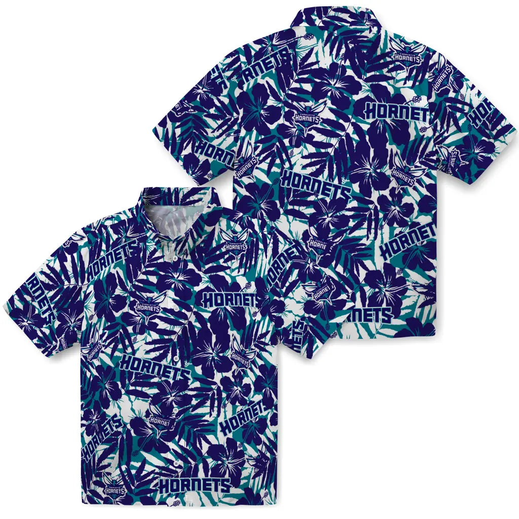 Charlotte Hornets Hawaiian Shirt - Hibiscus Overlay | Hula Hawaiian Shirts