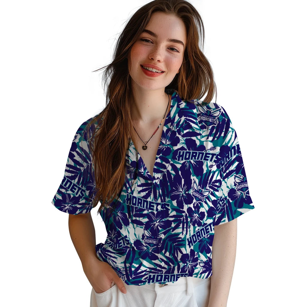 Charlotte Hornets Hawaiian Shirt - Hibiscus Overlay | Hula Hawaiian Shirts