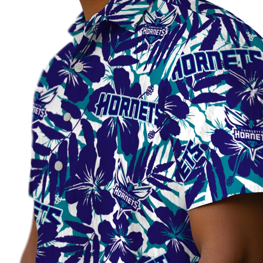 Charlotte Hornets Hawaiian Shirt - Hibiscus Overlay | Hula Hawaiian Shirts