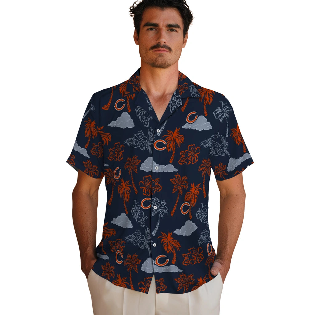 Chicago Bears Hawaiian Shirt - Palm And Clouds | Hula Hawaiian Shirts