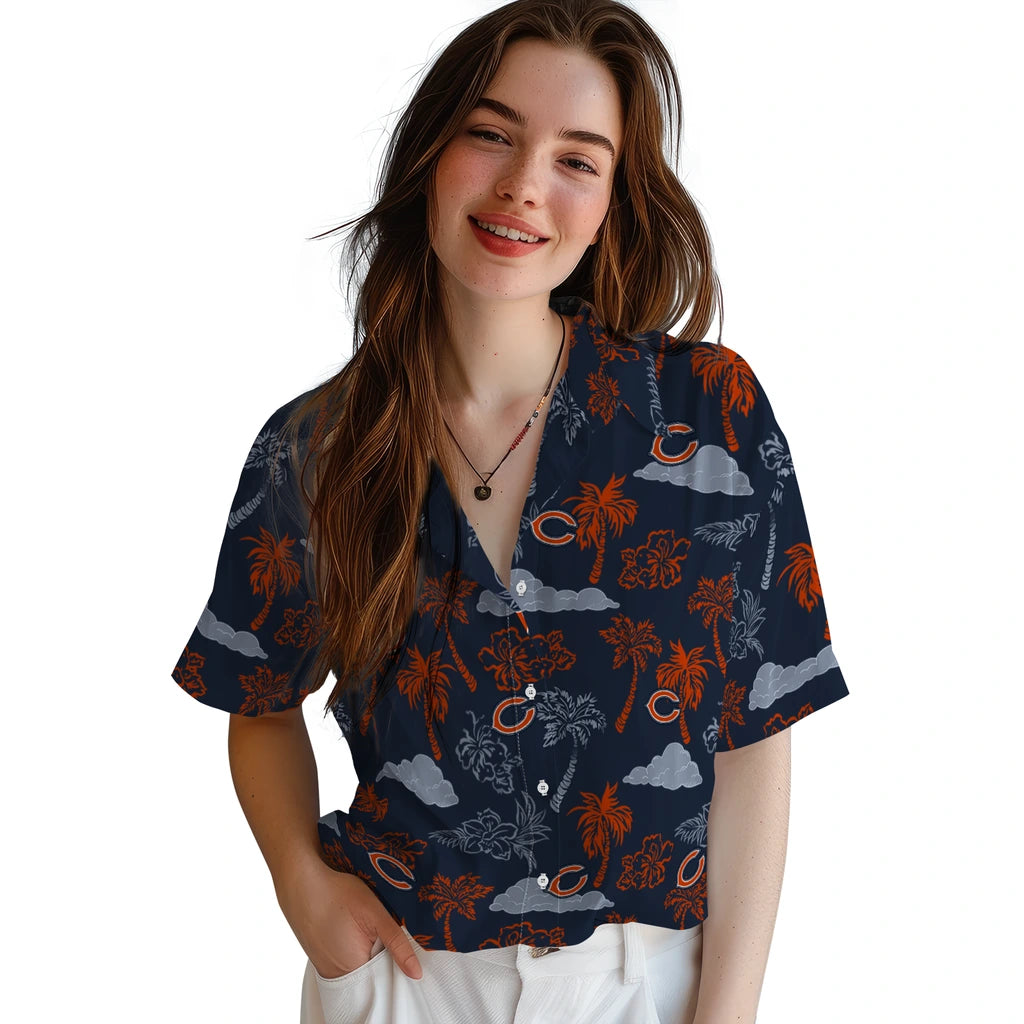 Chicago Bears Hawaiian Shirt - Palm And Clouds | Hula Hawaiian Shirts