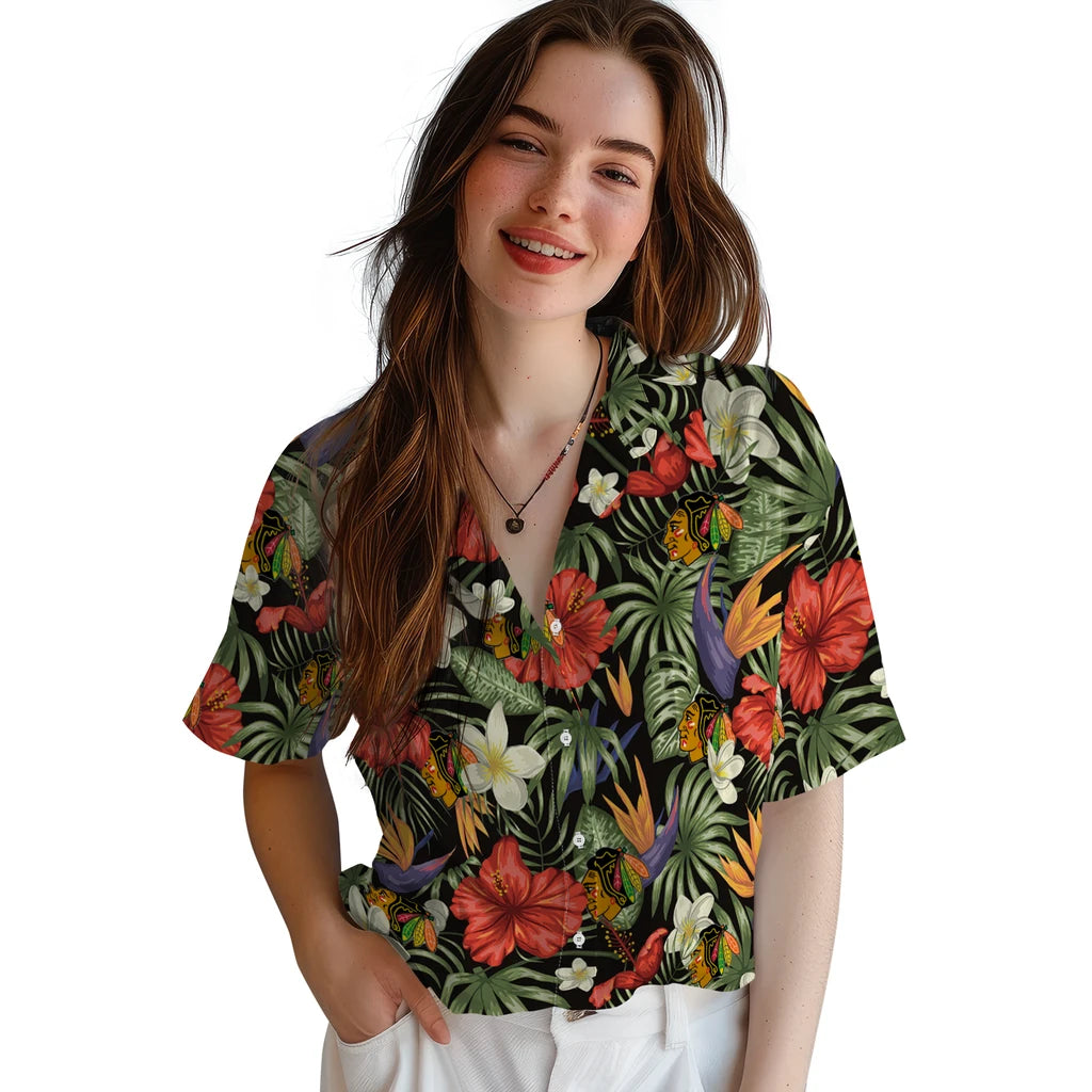 Chicago Blackhawks Hawaiian Shirt - Hawaii Floral Hibiscus | Hula Hawaiian Shirts