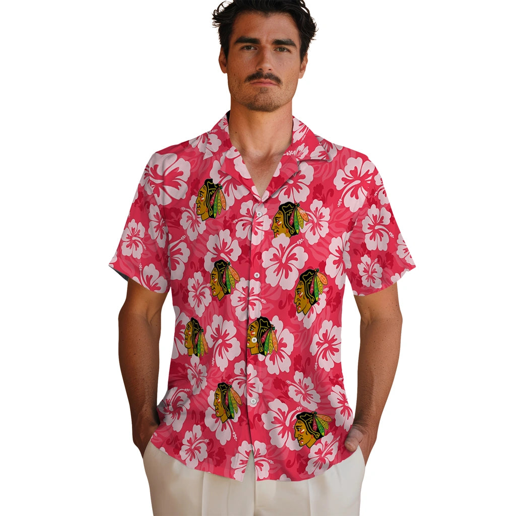 Chicago Blackhawks Hawaiian Shirt - Hibiscus Cluster | Hula Hawaiian Shirts