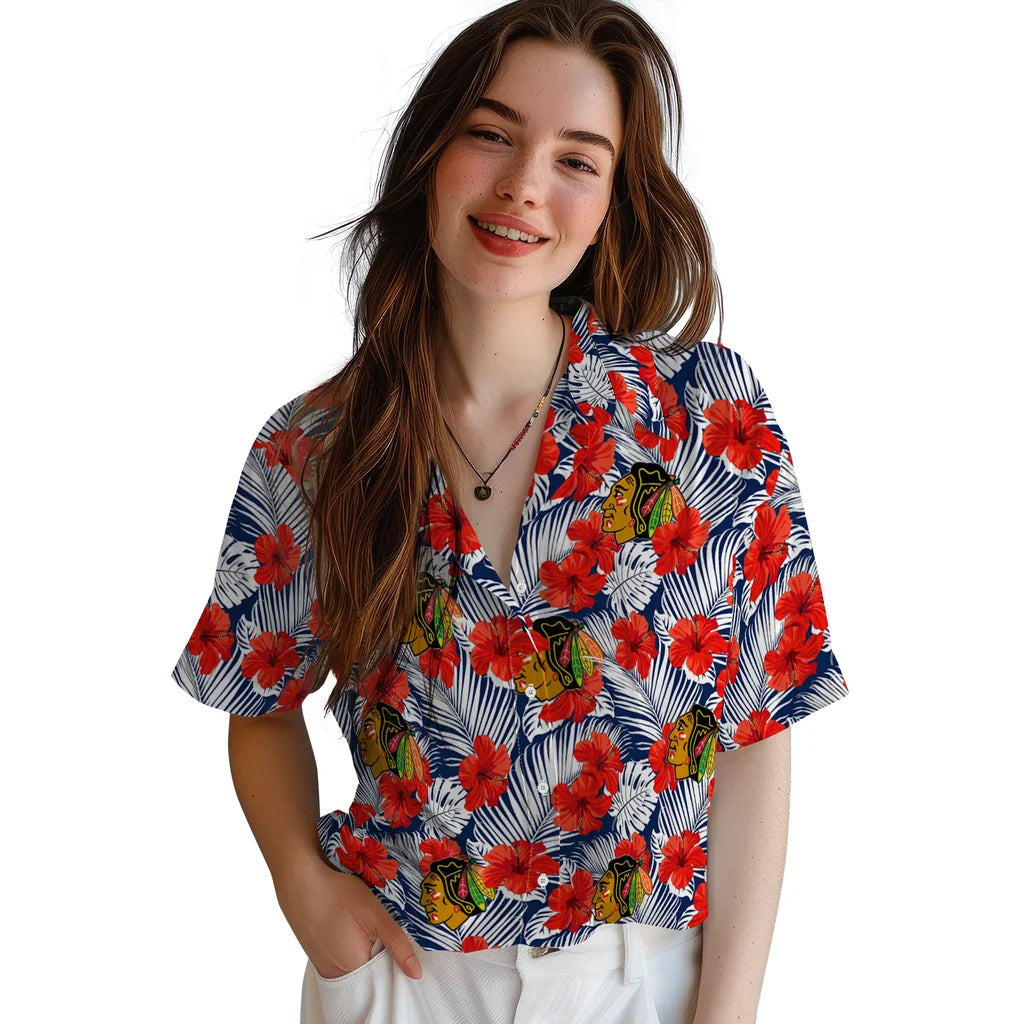Chicago Blackhawks Hawaiian Shirt - Hibiscus Fiesta | Hula Hawaiian Shirts