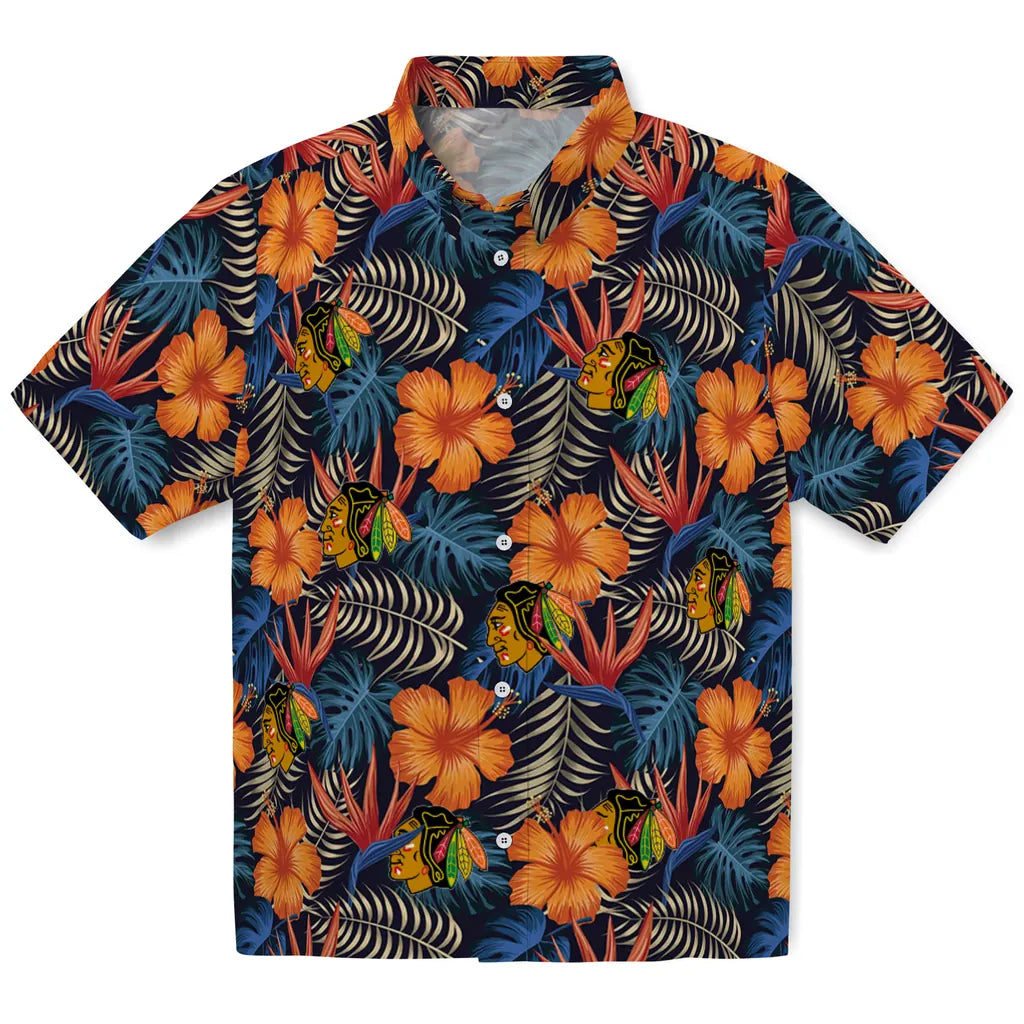 Chicago Blackhawks Hawaiian Shirt - Hibiscus Foliage | Hula Hawaiian Shirts