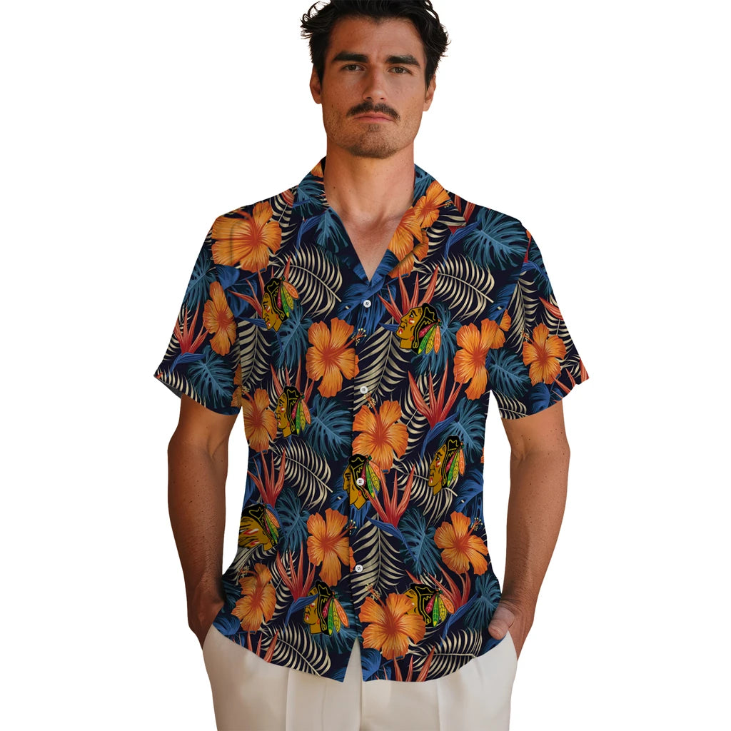 Chicago Blackhawks Hawaiian Shirt - Hibiscus Foliage | Hula Hawaiian Shirts