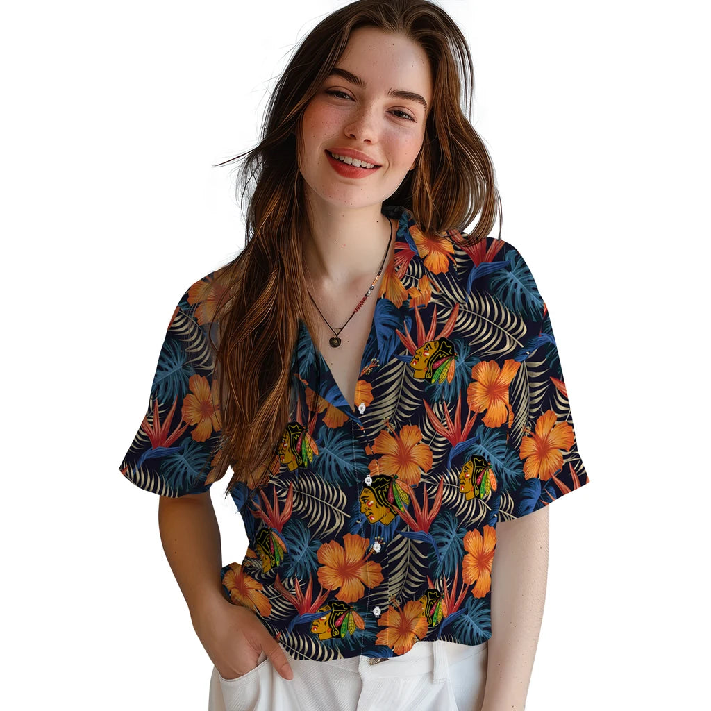 Chicago Blackhawks Hawaiian Shirt - Hibiscus Foliage | Hula Hawaiian Shirts