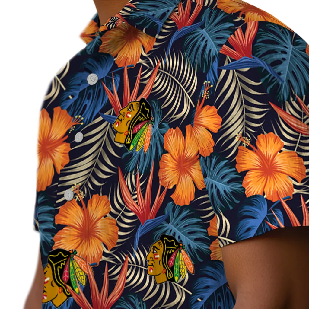 Chicago Blackhawks Hawaiian Shirt - Hibiscus Foliage | Hula Hawaiian Shirts