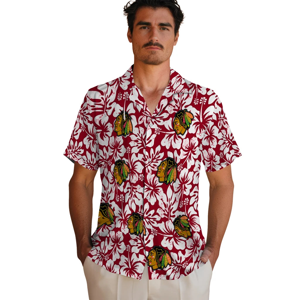 Chicago Blackhawks Hawaiian Shirt - Hibiscus Motif | Hula Hawaiian Shirts