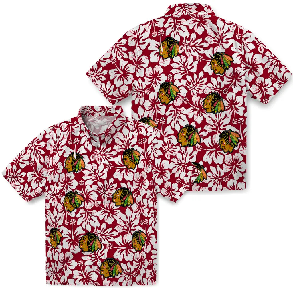 Chicago Blackhawks Hawaiian Shirt - Hibiscus Motif | Hula Hawaiian Shirts
