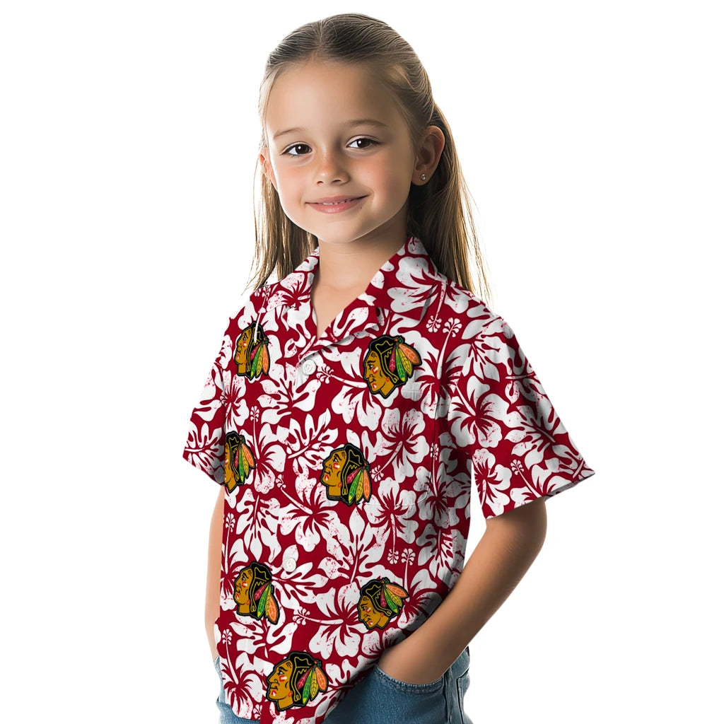 Chicago Blackhawks Hawaiian Shirt - Hibiscus Motif | Hula Hawaiian Shirts