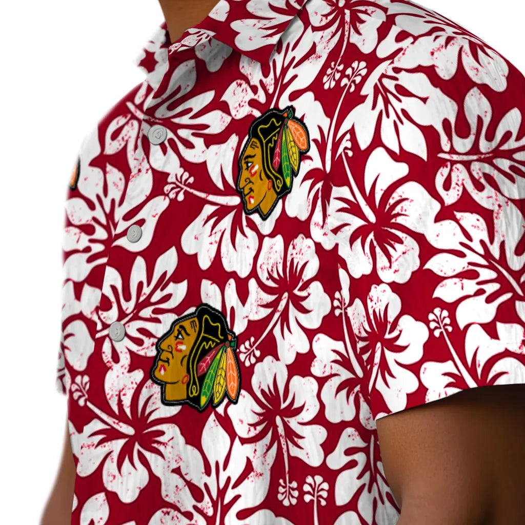 Chicago Blackhawks Hawaiian Shirt - Hibiscus Motif | Hula Hawaiian Shirts