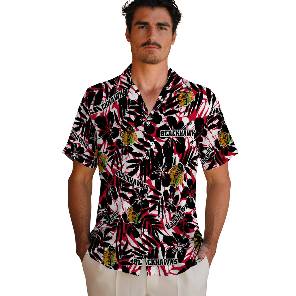Chicago Blackhawks Hawaiian Shirt - Hibiscus Overlay | Hula Hawaiian Shirts