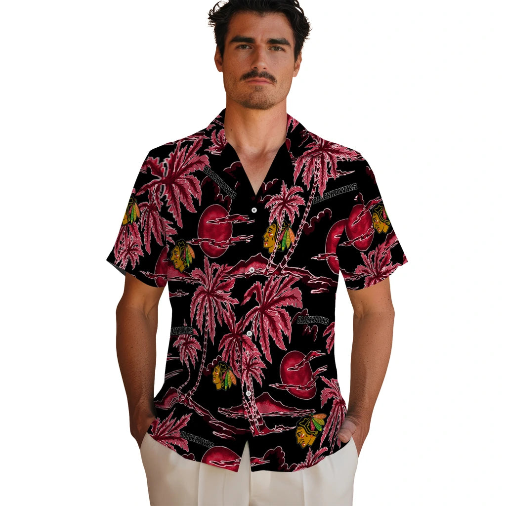 Chicago Blackhawks Hawaiian Shirt - Palm Sunset | Hula Hawaiian Shirts