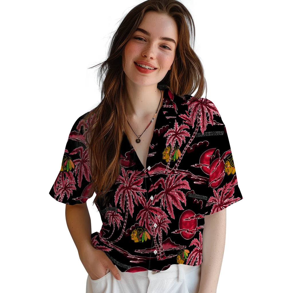 Chicago Blackhawks Hawaiian Shirt - Palm Sunset | Hula Hawaiian Shirts