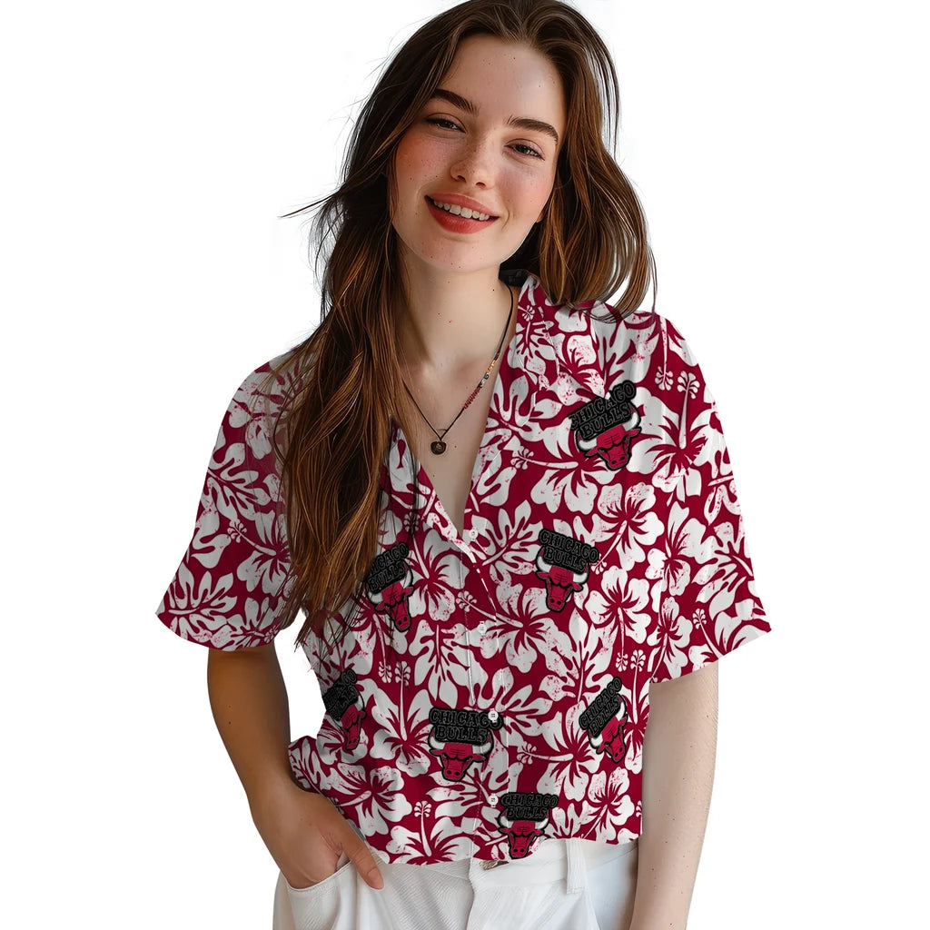 Chicago Bulls Hawaiian Shirt - Hibiscus Motif | Hula Hawaiian Shirts