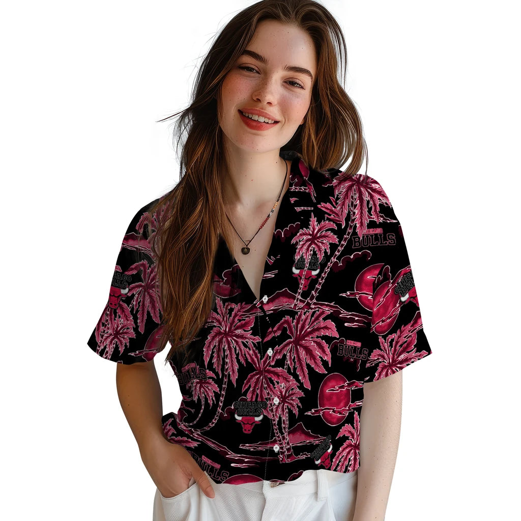 Chicago Bulls Hawaiian Shirt - Palm Sunset | Hula Hawaiian Shirts