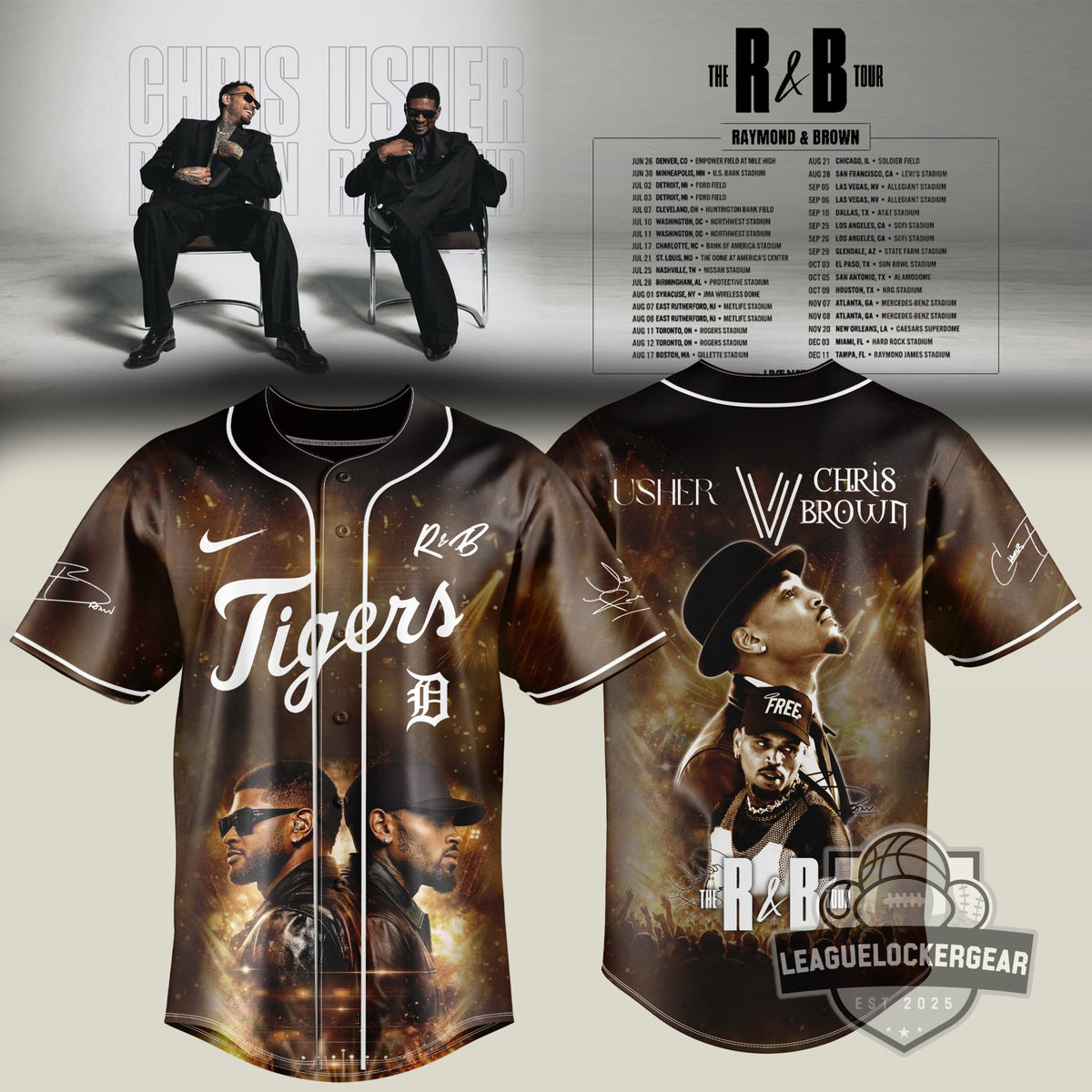 Chris Brown Usher The R&B Tour Detroit Tigers Signed Baseball Jersey - LeagueLockerGear