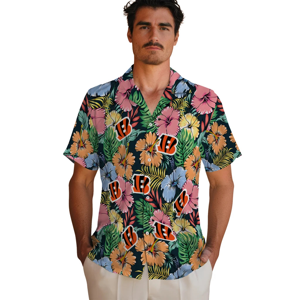 Cincinnati Bengals Hawaiian Shirt - Brilliant Hibiscus Garden | Hula Hawaiian Shirts