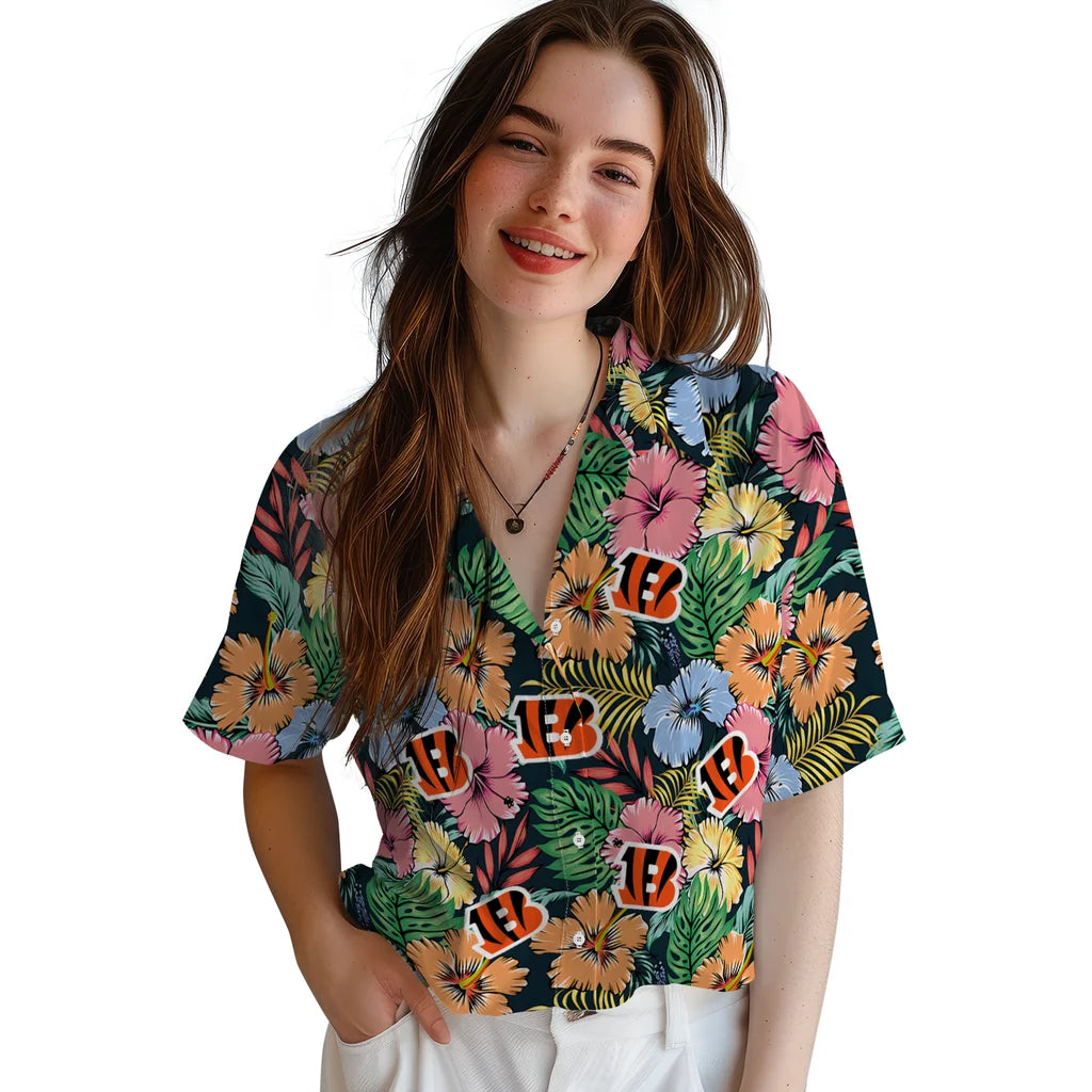 Cincinnati Bengals Hawaiian Shirt - Brilliant Hibiscus Garden | Hula Hawaiian Shirts