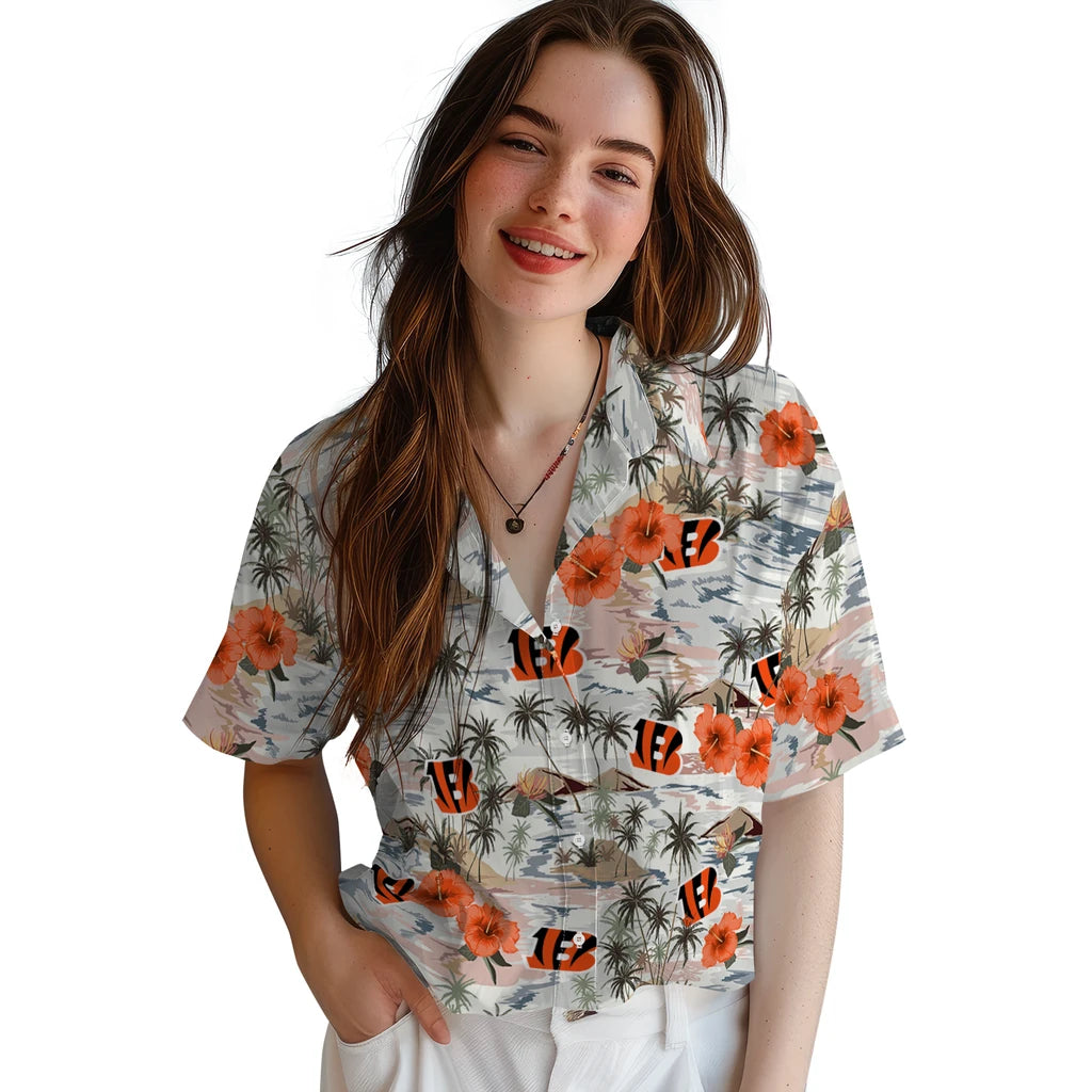 Cincinnati Bengals Hawaiian Shirt - Hibiscus Seaside | Hula Hawaiian Shirts